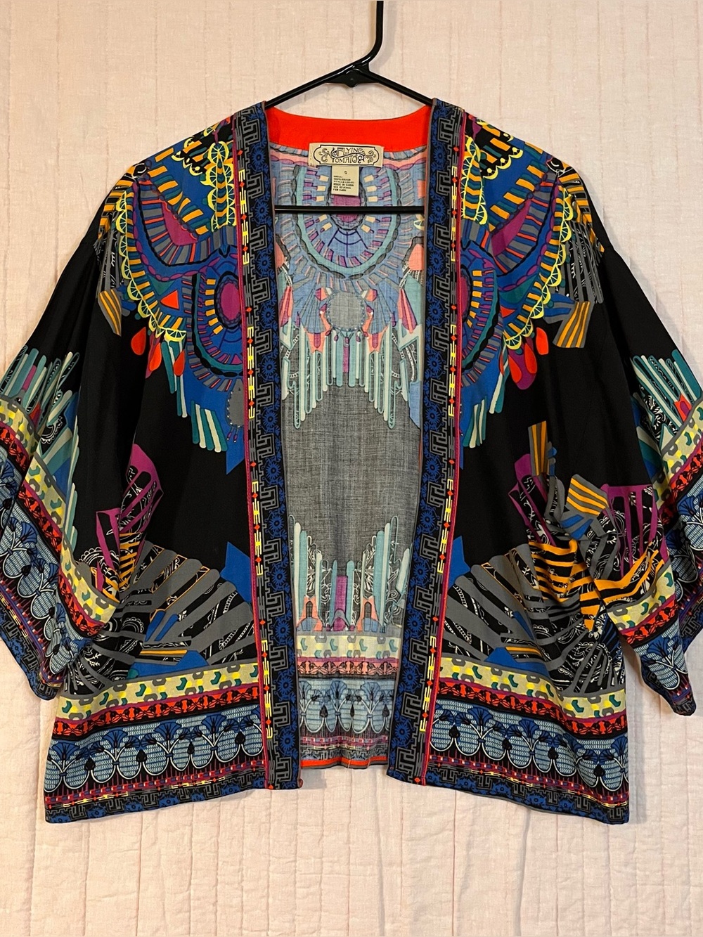 Flying Tomatoe Boho Open-Front Kimono Jacket Cardigan Womens Sz S Colorful